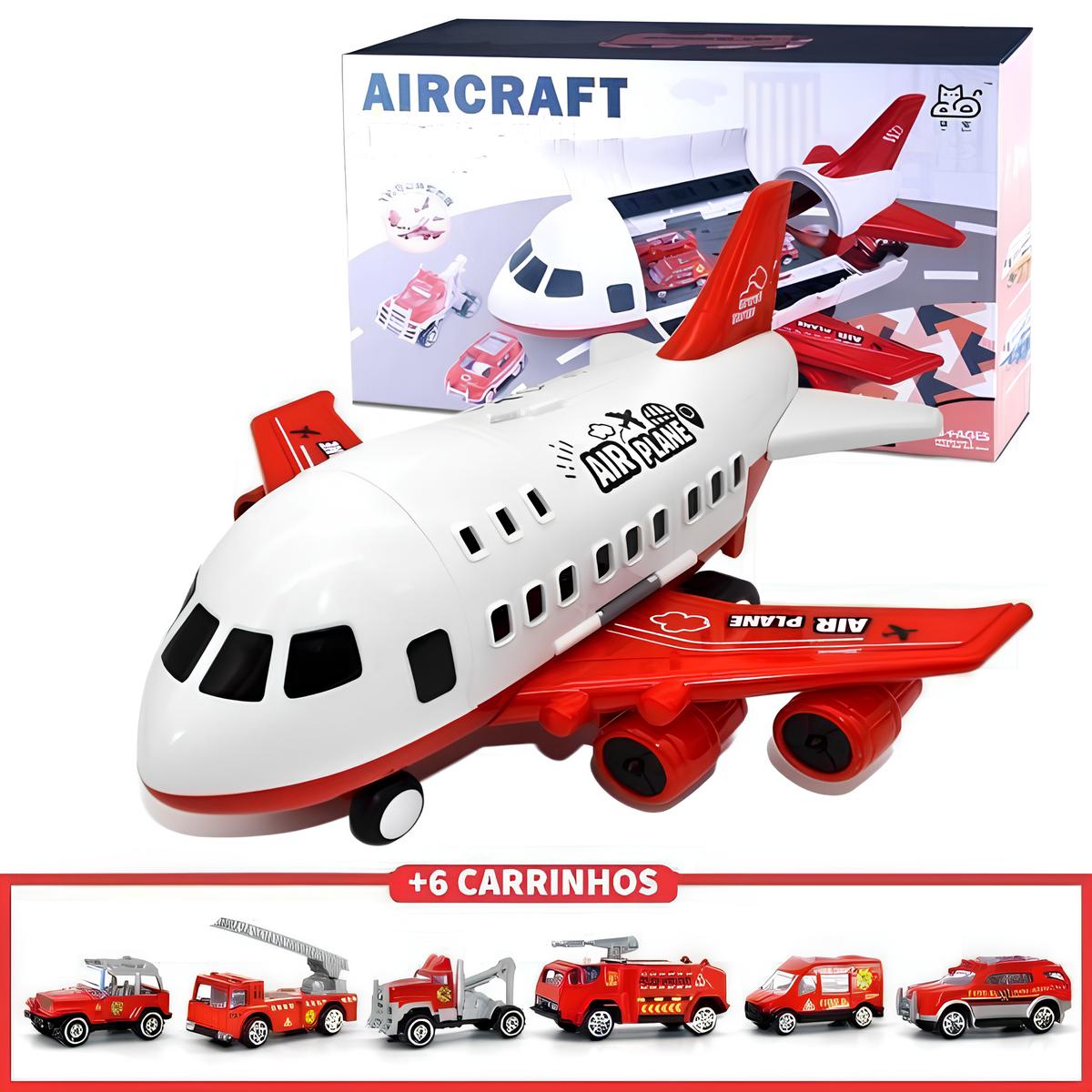 Avião de Brinquedo Aircraft com 6 Carrinhos de Brinquedo